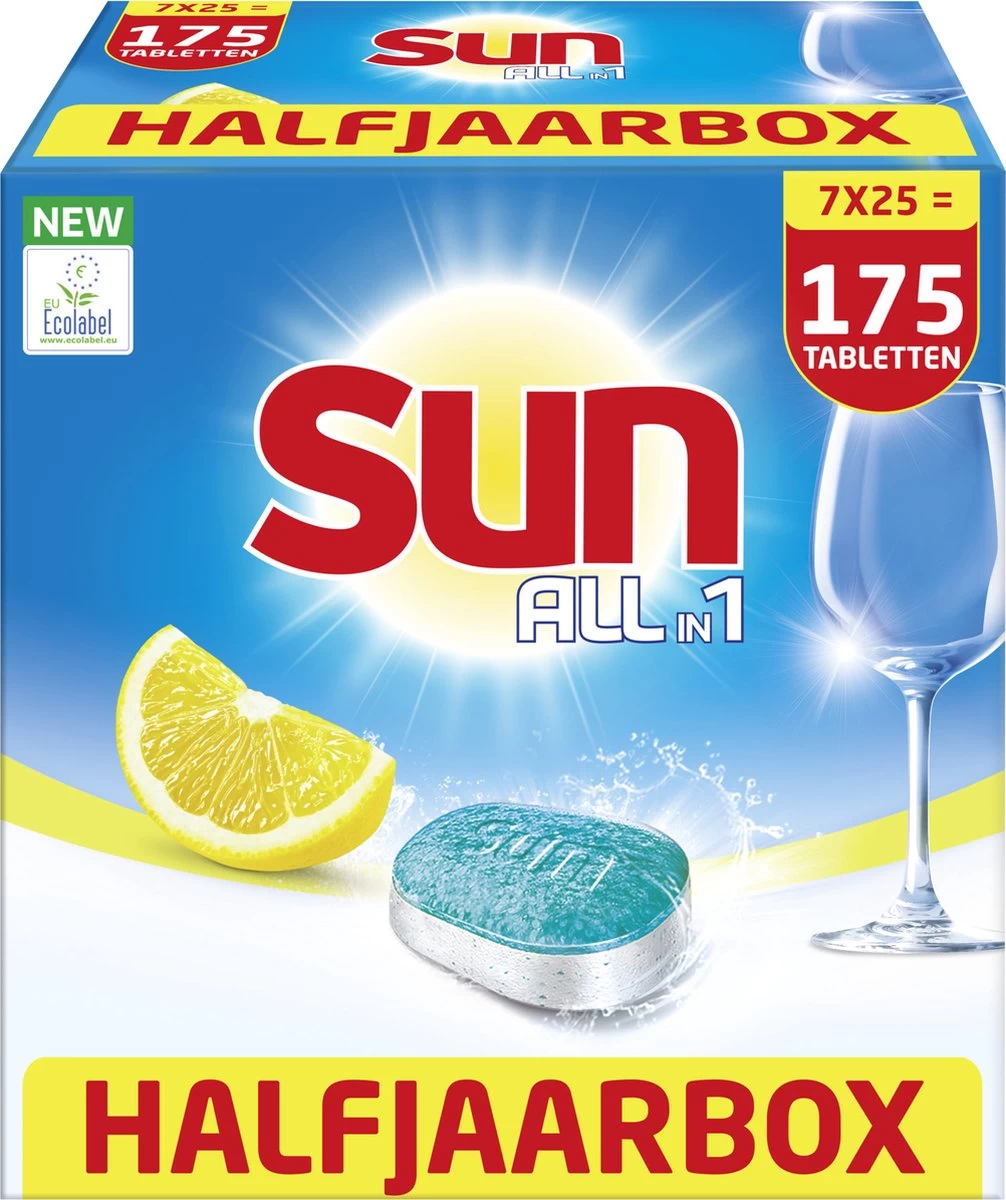 SUN® Sun All-in-1 Normaal Vaatwastabletten - 7 X 25 Tabletten - Voordeelverpakking 5 SUN® Sun All-in-1 Normaal Vaatwastabletten - 7 X 25 Tabletten - Voordeelverpakking - Afbeelding 3
