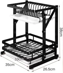 TammaT - Afdruiprek Met Lekbak 2 Laags – Inklapbaar - Afwasrek – Met 2 Lekbakken – Extra Accessories Voor Servies En Snijplanken - RVS - 38x35x26,5cm -Schoonmaakproducten Winkel 1037x1200 1
