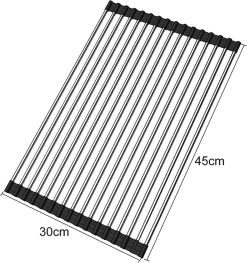 IBright Oprolbare Afdruiprek - Pannen Rooster Hittebestendig - Afdruiprooster - Pannenonderzetter - RVS Zwart -Schoonmaakproducten Winkel 1128x1200