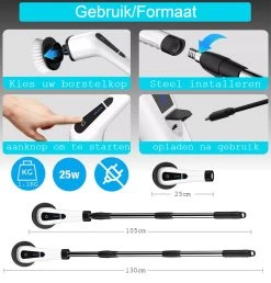 Merkloos Scrubclean Elektrische Schoonmaakborstel-7 In 1 Schrobber Met Steel-2 Standen Poetsmachine-max 130cm-badkamer/keuken/auto +gratis Houder -Schoonmaakproducten Winkel 1150x1200