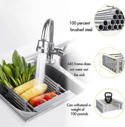 IBright Verstelbare Keukenrek - Gootsteen Mand - Afdruiprek – Vergiet – Verstelbaar In Lengte - Uitschuifbaar - RVS Grijs -Schoonmaakproducten Winkel 1174x1200