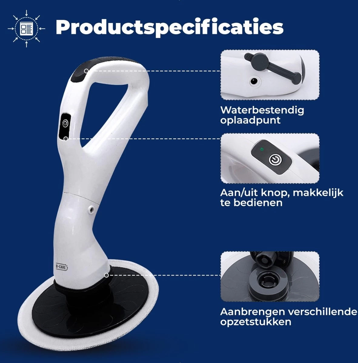 B-care Elektrische Schoonmaakborstel - 4 Opzetstukken - Wasborstel - Poetsmachine - Schrobborstel - Handborstel - Werkborstel - Schrobber - Boorborstel - Schoonmaakmiddelen - Reinigingsborstel 10 B-care Elektrische Schoonmaakborstel - 4 Opzetstukken - Wasborstel - Poetsmachine - Schrobborstel - Handborstel - Werkborstel - Schrobber - Boorborstel - Schoonmaakmiddelen - Reinigingsborstel - Afbeelding 8