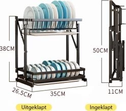 Doogo® Afdruiprek Met Lekbak 2 Laags – Inklapbaar - Muur Hangen Mogelijke - Afwasrek – Met 2 Lekbakken – Extra Accessories Voor Servies En Snijplanken - RVS 16 Doogo® Afdruiprek Met Lekbak 2 Laags – Inklapbaar - Muur Hangen Mogelijke - Afwasrek – Met 2 Lekbakken – Extra Accessories Voor Servies En Snijplanken - RVS -Schoonmaakproducten Winkel 1200x1056