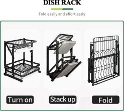 TammaT - Afdruiprek Met Lekbak 2 Laags – Inklapbaar - Afwasrek – Met 2 Lekbakken – Extra Accessories Voor Servies En Snijplanken - RVS - 38x35x26,5cm -Schoonmaakproducten Winkel 1200x1076 1