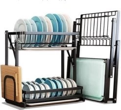 Doogo® Afdruiprek Met Lekbak 2 Laags – Inklapbaar - Muur Hangen Mogelijke - Afwasrek – Met 2 Lekbakken – Extra Accessories Voor Servies En Snijplanken - RVS 17 Doogo® Afdruiprek Met Lekbak 2 Laags – Inklapbaar - Muur Hangen Mogelijke - Afwasrek – Met 2 Lekbakken – Extra Accessories Voor Servies En Snijplanken - RVS -Schoonmaakproducten Winkel 1200x1095