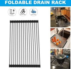 IBright Oprolbare Afdruiprek - Pannen Rooster Hittebestendig - Afdruiprooster - Pannenonderzetter - RVS Zwart -Schoonmaakproducten Winkel 1200x1155 1