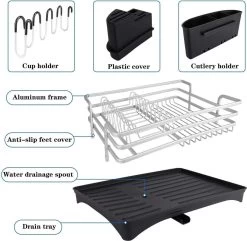 Doogo® Afdruiprek Met Bestekkorf En Lekbak Voor Keukenborden En Bestek Afdruiprek Met Draaibare Uitloop -Schoonmaakproducten Winkel 1200x1169 3