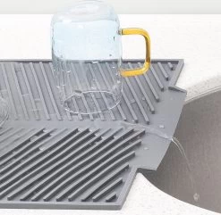 Navaris Siliconen Droogmat Met Afvoer - Aanrecht Droogmat Voor Afwas, Borden, Bestek, Glazen - Grijs -Schoonmaakproducten Winkel 1200x1171 3