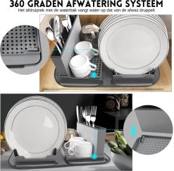 Afdruiprek Met Lekbak - Inclusief Afdruipmat - Opvouwbaar - Afwasrek Met Uitneembare Bestekhouder - Voor Bestek, Borden, Pannen En Schalen -Schoonmaakproducten Winkel 1200x1176 1