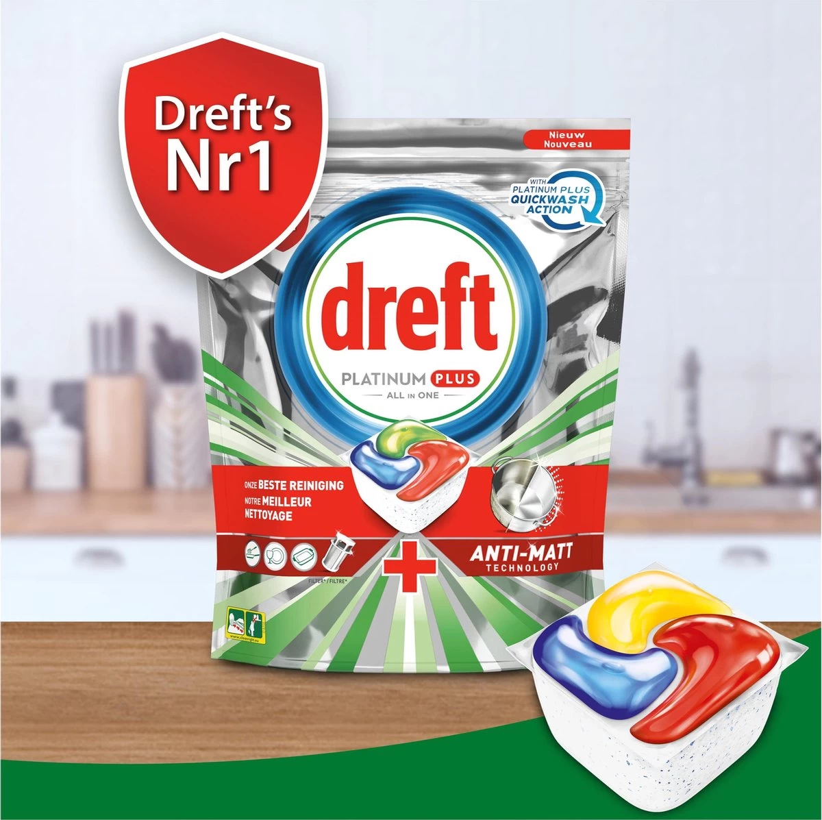 Dreft Platinum Plus All In One Lemon - 95 Stuks - Vaatwastabletten 6 Dreft Platinum Plus All In One Lemon - 95 Stuks - Vaatwastabletten - Afbeelding 4