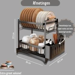 Afdruiprek - Zwart/ Met Flexibele Water Afvoer/ Borden, Pannen Bestek/ RVS/ Lichtgewicht/ Lekbak/ Luxe Uitvoering -Schoonmaakproducten Winkel 1200x1199 23