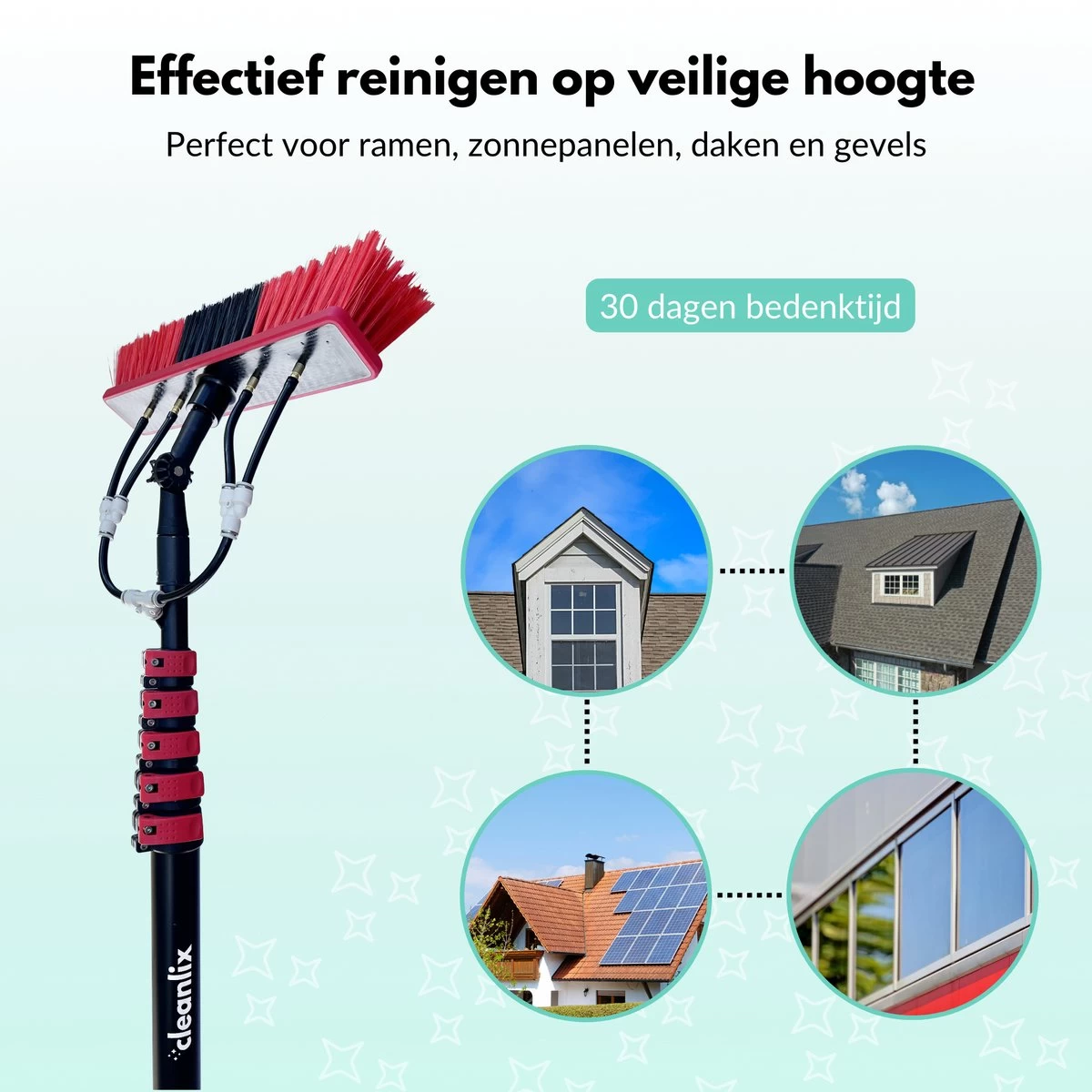 Cleanlix Telescoopsteel Met Borstel - Met Waterdoorvoer - Telescopische Wasborstel - Ramenwassen - Uitschuifbaar Tot 7,2 Meter 4 Cleanlix Telescoopsteel Met Borstel - Met Waterdoorvoer - Telescopische Wasborstel - Ramenwassen - Uitschuifbaar Tot 7,2 Meter - Afbeelding 2
