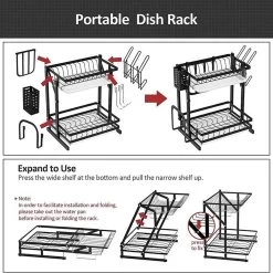 TammaT - Afdruiprek Met Lekbak 2 Laags – Inklapbaar - Afwasrek – Met 2 Lekbakken – Extra Accessories Voor Servies En Snijplanken - RVS - 38x35x26,5cm -Schoonmaakproducten Winkel 1200x1200 811