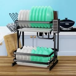 TammaT - Afdruiprek Met Lekbak 2 Laags – Inklapbaar - Afwasrek – Met 2 Lekbakken – Extra Accessories Voor Servies En Snijplanken - RVS - 38x35x26,5cm -Schoonmaakproducten Winkel 1200x1200 812