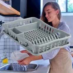 Merkloos Decopatent® Afdruiprek Voor Afwas - Afdruiprekje Met Lekbak - Kunststof Afdruipmat - Afwassen Borden & Bestek - 32.5x49x9 - Grijs -Schoonmaakproducten Winkel 1200x1200 837