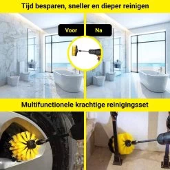 Merkloos 4-delige Borstelset Voor Boormachine - Inclusief Verlengstuk - Opzetborstels - Schrobborstel - Schuurborstel - Schoonmaakborstel - Tapijtreiniger - Brush - Geel - Gratis Verzending -Schoonmaakproducten Winkel 1200x1200 964
