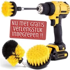 Merkloos 4-delige Borstelset Voor Boormachine - Inclusief Verlengstuk - Opzetborstels - Schrobborstel - Schuurborstel - Schoonmaakborstel - Tapijtreiniger - Brush - Geel - Gratis Verzending -Schoonmaakproducten Winkel 1200x1200 966