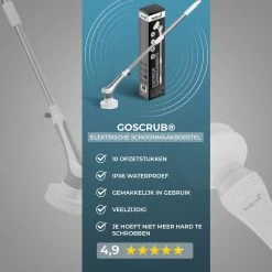 GoScrub® Elektrische Schoonmaakborstel – Elektrische Schrobber - Schrobborstel – Voor Badkamer Of Keuken – Schrobber Met Steel – Luiwagen – Polijstmachine - Poetsmachine Met 10 Opzetstukken -Schoonmaakproducten Winkel 1200x1200 981