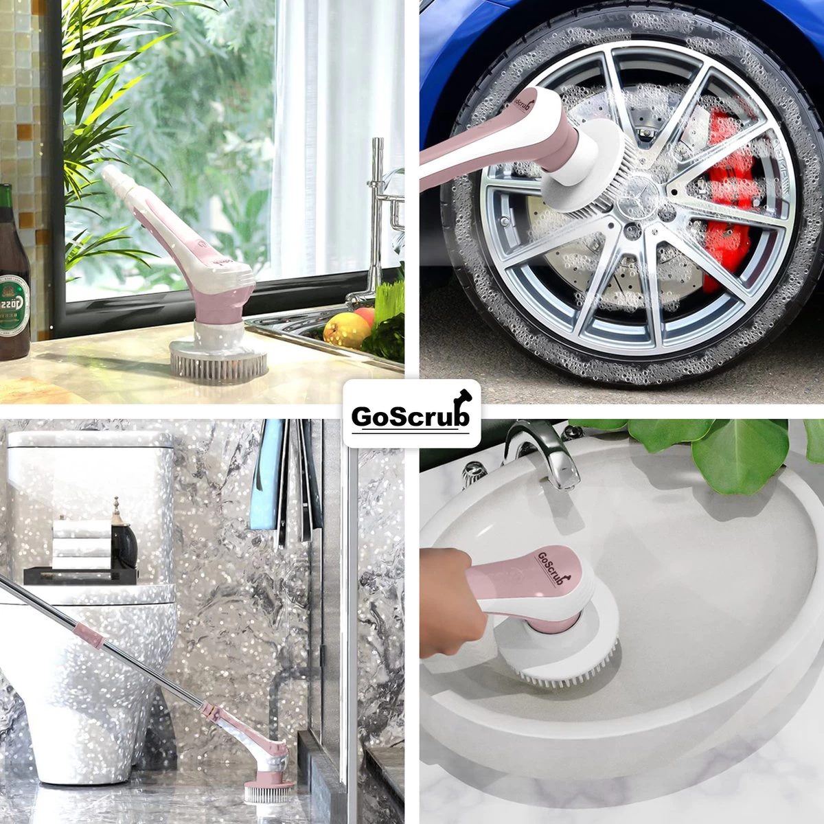 GoScrub® Elektrische Schoonmaakborstel – Elektrische Schrobber - Schrobborstel – Voor Badkamer Of Keuken – Schrobber Met Steel – Luiwagen – Polijstmachine - Roze 7 GoScrub® Elektrische Schoonmaakborstel – Elektrische Schrobber - Schrobborstel – Voor Badkamer Of Keuken – Schrobber Met Steel – Luiwagen – Polijstmachine - Roze - Afbeelding 5