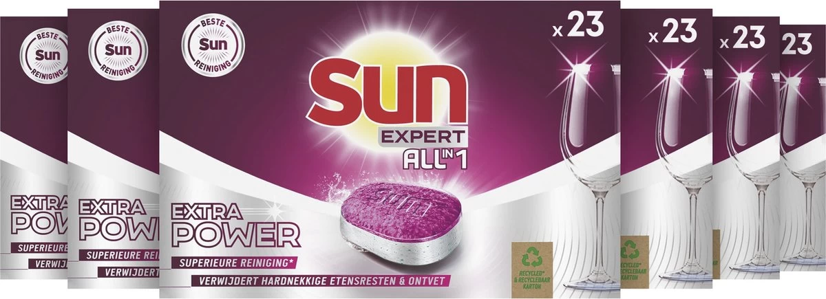SUN® Sun Expert All-in 1 Vaatwastabletten - Extra Power - 6 X 23 Tabletten 4 SUN® Sun Expert All-in 1 Vaatwastabletten - Extra Power - 6 X 23 Tabletten - Afbeelding 2