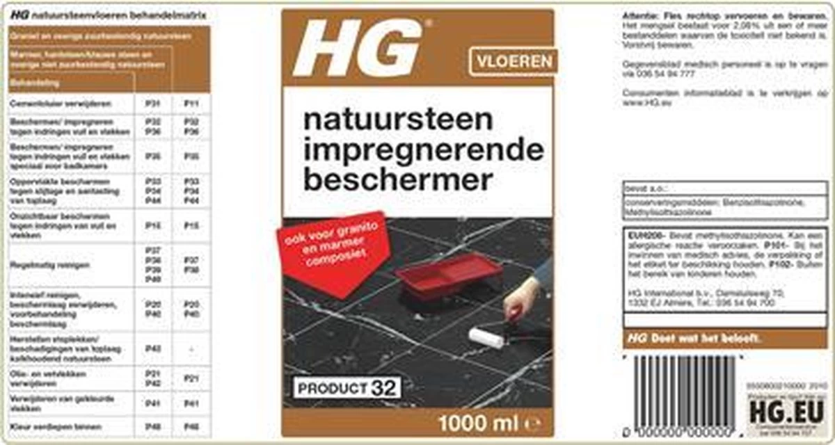 HG Natuursteen Impregnerende Beschermer (HG Product 32) - 1L - Tegen Het Intrekken Van Vuil - Ook Voor Granito En Marmer Composiet 5 HG Natuursteen Impregnerende Beschermer (HG Product 32) - 1L - Tegen Het Intrekken Van Vuil - Ook Voor Granito En Marmer Composiet - Afbeelding 3