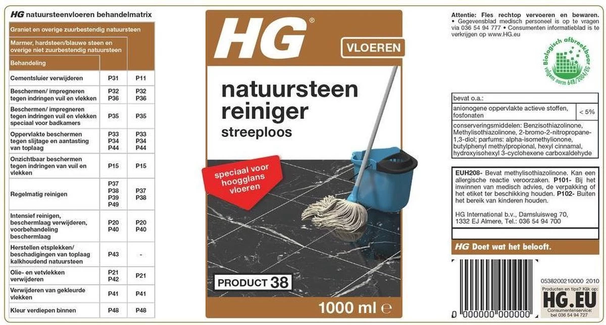 HG Natuursteen Reiniger Glansvloeren 1L - Marmer & Natuursteen - Streeploos Schoon - 20 Dweilbeurten 4 HG Natuursteen Reiniger Glansvloeren 1L - Marmer & Natuursteen - Streeploos Schoon - 20 Dweilbeurten - Afbeelding 2