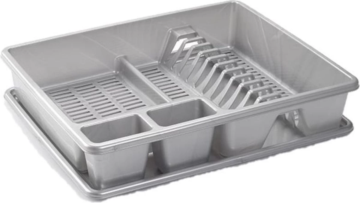 Afwas Afdruiprek Zilver Kunststof 48 X 38 X 9 Cm - Afwassen/drogen Met Lekbak 3 Afwas Afdruiprek Zilver Kunststof 48 X 38 X 9 Cm - Afwassen/drogen Met Lekbak