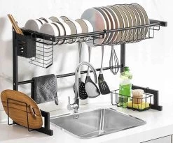 Afdruiprek Droger Zwart Voor Bestek Boven De Gootsteen 65 Cm X 29 Cm X 52 Cm -Schoonmaakproducten Winkel 1200x997 1