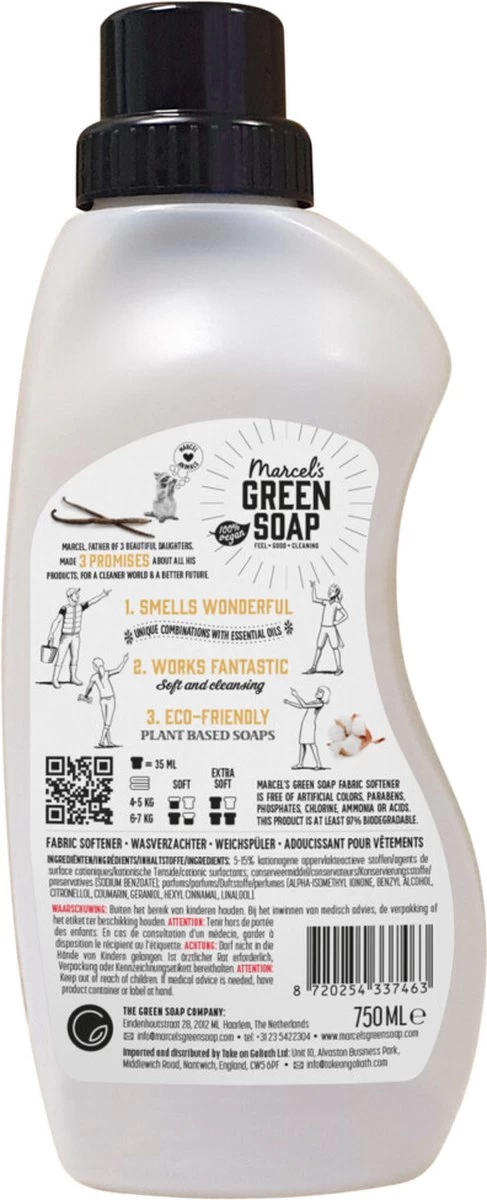 Marcel's Green Soap Wasverzachter Vanille & Katoen - 6 X 750 Ml 4 Marcel's Green Soap Wasverzachter Vanille & Katoen - 6 X 750 Ml - Afbeelding 2