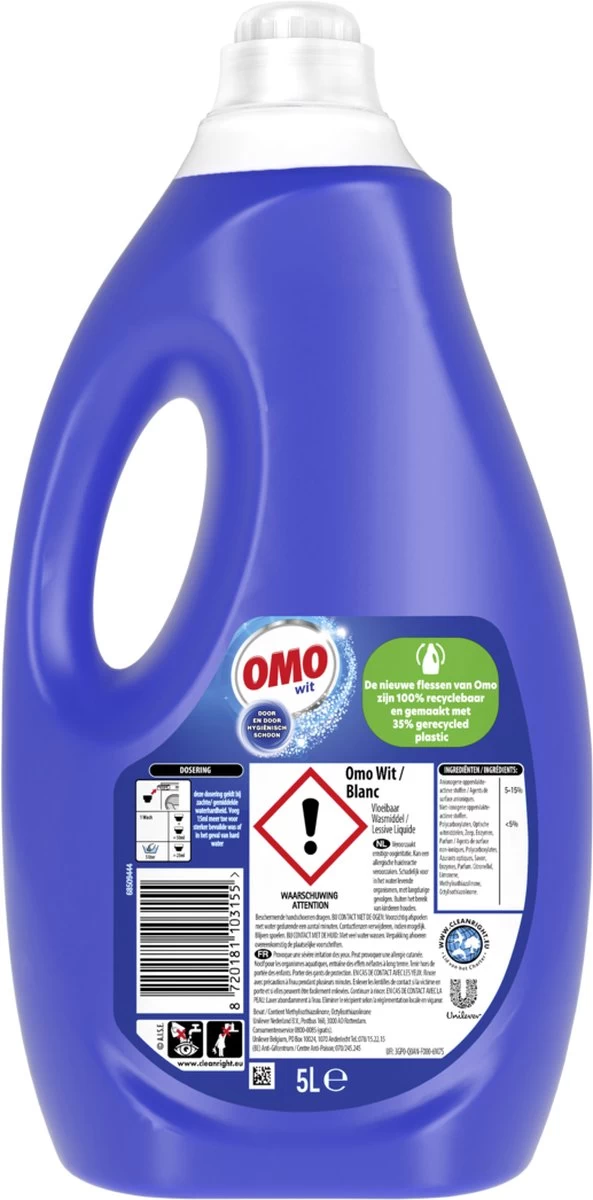 Omo Vloeibaar Wasmiddel Wit - 100 Wasbeurten - Grootverpakking 3 Omo Vloeibaar Wasmiddel Wit - 100 Wasbeurten - Grootverpakking - Afbeelding 2