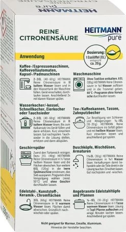 HEITMANN Pure Ontkalker- Citroenzuur Ontkalker, Natuurvriendelijke Kalkreiniger Voor Een Hygiënische Reiniging - Poeder, 1x 350 G 12 HEITMANN Pure Ontkalker- Citroenzuur Ontkalker, Natuurvriendelijke Kalkreiniger Voor Een Hygiënische Reiniging - Poeder, 1x 350 G -Schoonmaakproducten Winkel 654x1200