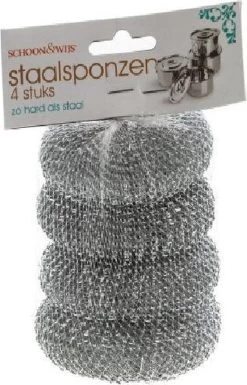 Staalsponzen 4 Delig - Pannenspons - Schuurspons - Roestvrij Staal (RVS) - Staalspons - 4 Stuks