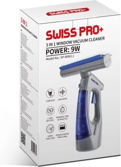 Swiss Pro+ Ruitenreiniger 3 In 1 WV 2 Blue Edition Window Vac - Ca. 120 M² - Waterzuiger - Incl. Smalle Zuigmond - Oplaadbaar - Raamwisser - Streeploos - Clicksystem - 2 Microvezeldoekjes - Met Sprayfunctie - Low Noise - Hepafilter -Schoonmaakproducten Winkel 870x1200 2