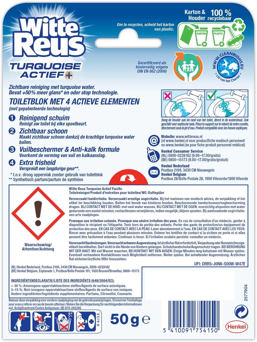 Witte Reus Turquoise Actief Toiletblok - Pacific - WC Blokjes Voordeelverpakking - 10 Stuks 10 Witte Reus Turquoise Actief Toiletblok - Pacific - WC Blokjes Voordeelverpakking - 10 Stuks - Afbeelding 8