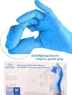 Intco Nitril Handschoenen - 100 Stuks Nitril Wegwerp Handschoenen - Poedervrij, Latexvrij - Onderzoekshandschoenen - Maat: M - Blauw -Schoonmaakproducten Winkel 907x1200 1