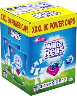Witte Reus Power Caps Wascapsules - Wasmiddel Capsules - Voordeelverpakking - 2x40 Wasbeurten -Schoonmaakproducten Winkel 965x1200